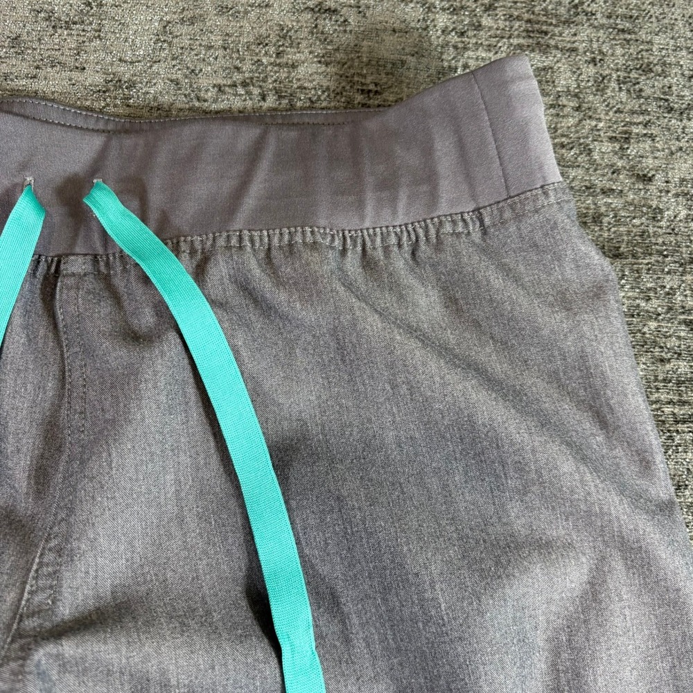 FIGS Scrub Pants Womens XS Grey Technical Collection Teal Drawstring Yoga Waist - Picture 10 of 13